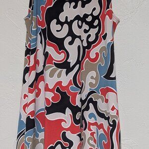 BCBGMAXAZRIA Women Dress Medium‎ Black/Blue/Coral/Abstract Sleeveless Pockets